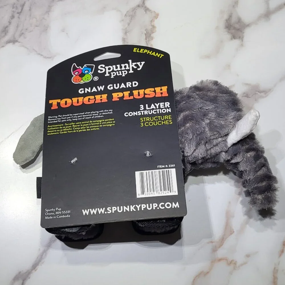 Spunky Pup NWT Gnaw Guard Triple Stitch Tough Elephant Squeaky Plush Dog Toy